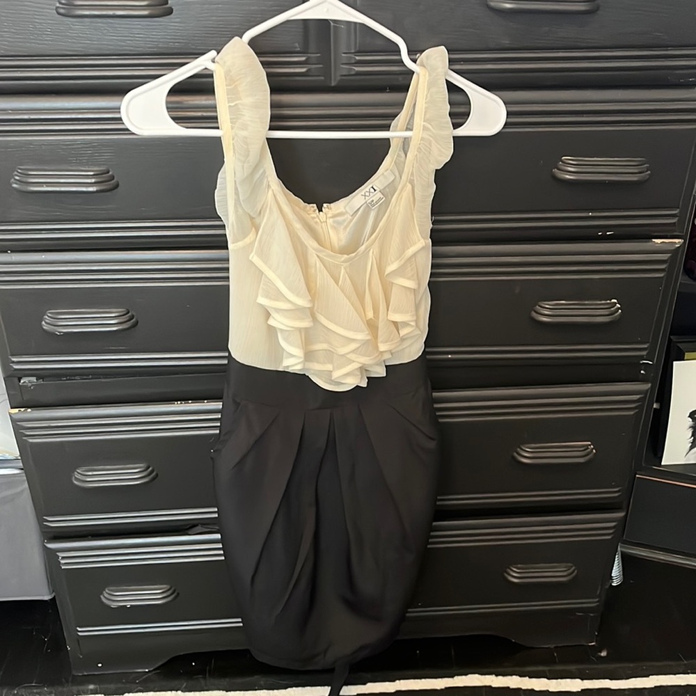 Black and ivory dress with ruffles